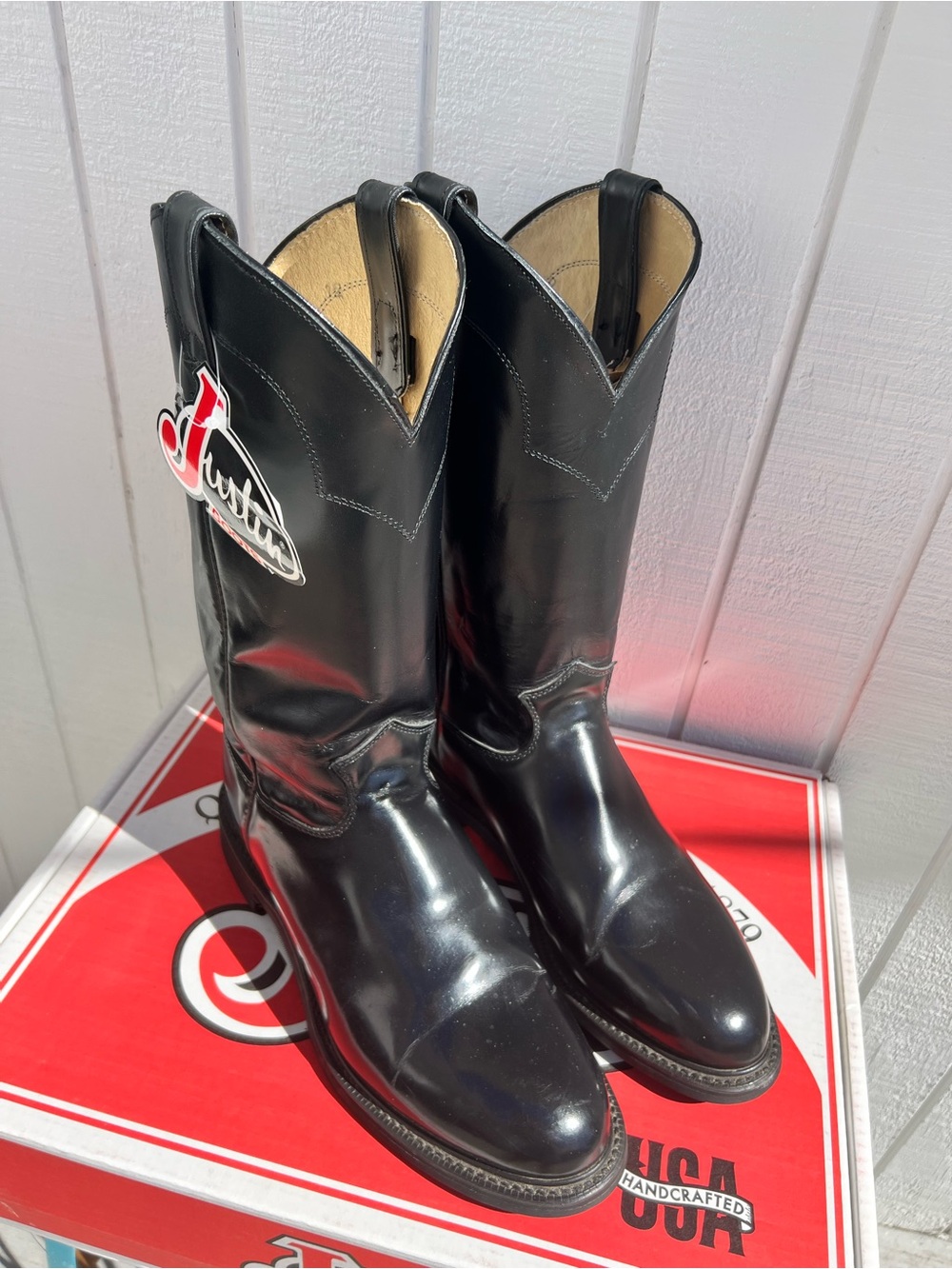 Justin Boots Black Leather Western Boots Style B4267